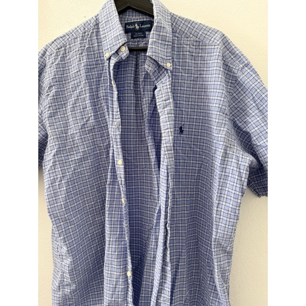 Ralph Lauren Blake Shirt Mens L Blue Plaid Check Short Sleeve Button Down
